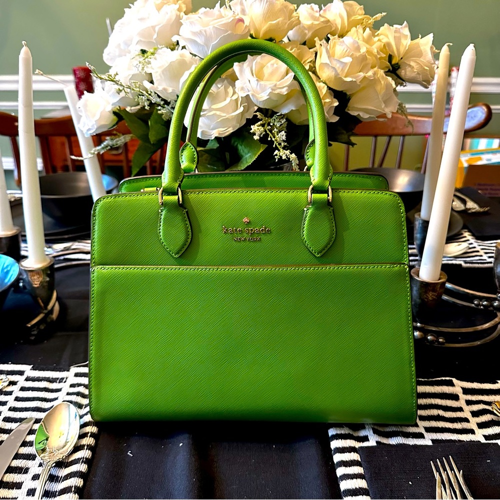 kate spade ♠️- $429 Madison Saffiano Leather Medium Satchel in Turtle Green, NWT - Picture 6 of 16